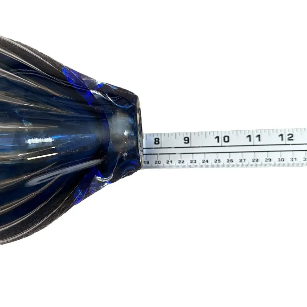 Vintage Orrefors Ariel Vase Edvin Ohrström Blue Amber Swirl Stripe Art Glass MCM